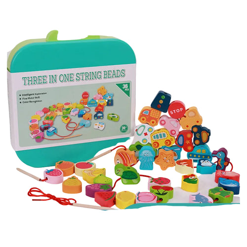 3 in 1 Lacing Beads Shapes, Fruits & Vehicles Wood Lacing free Case Personalized