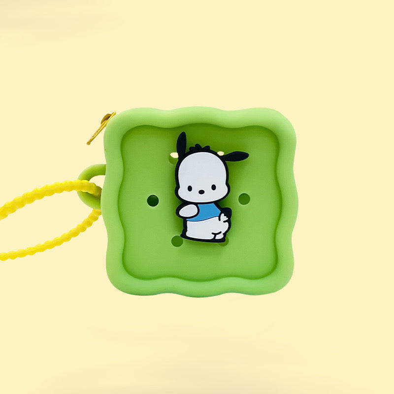 3D Silicone Square Key Chain with Flat Jibbitz Coin Purse Sanrio Cinamoroll Kuromi Melody Kids and A