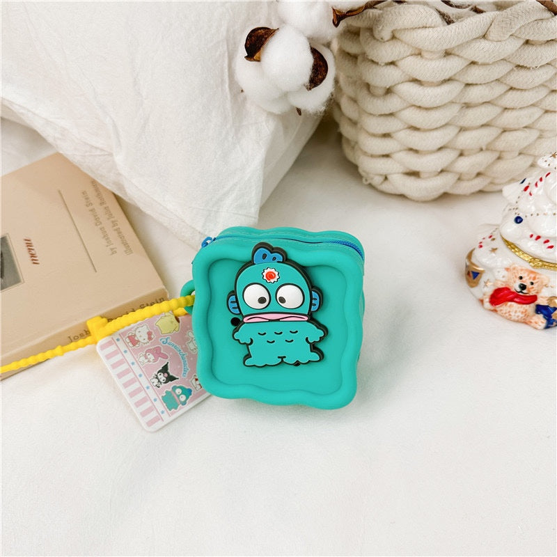 3D Silicone Square Key Chain with Flat Jibbitz Coin Purse Sanrio Cinamoroll Kuromi Melody Kids and A