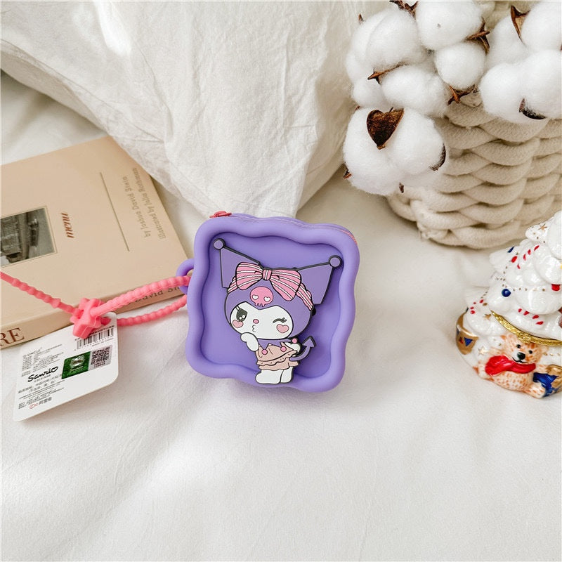3D Silicone Square Key Chain with Flat Jibbitz Coin Purse Sanrio Cinamoroll Kuromi Melody Kids and A
