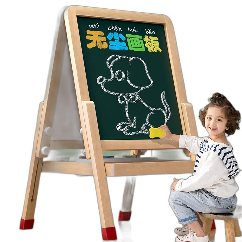 Wooden Kids Easel,Foldable,Adjustable Double Sided Drawing Board Whiteboard & Chalkboard Dry W/ ROLL