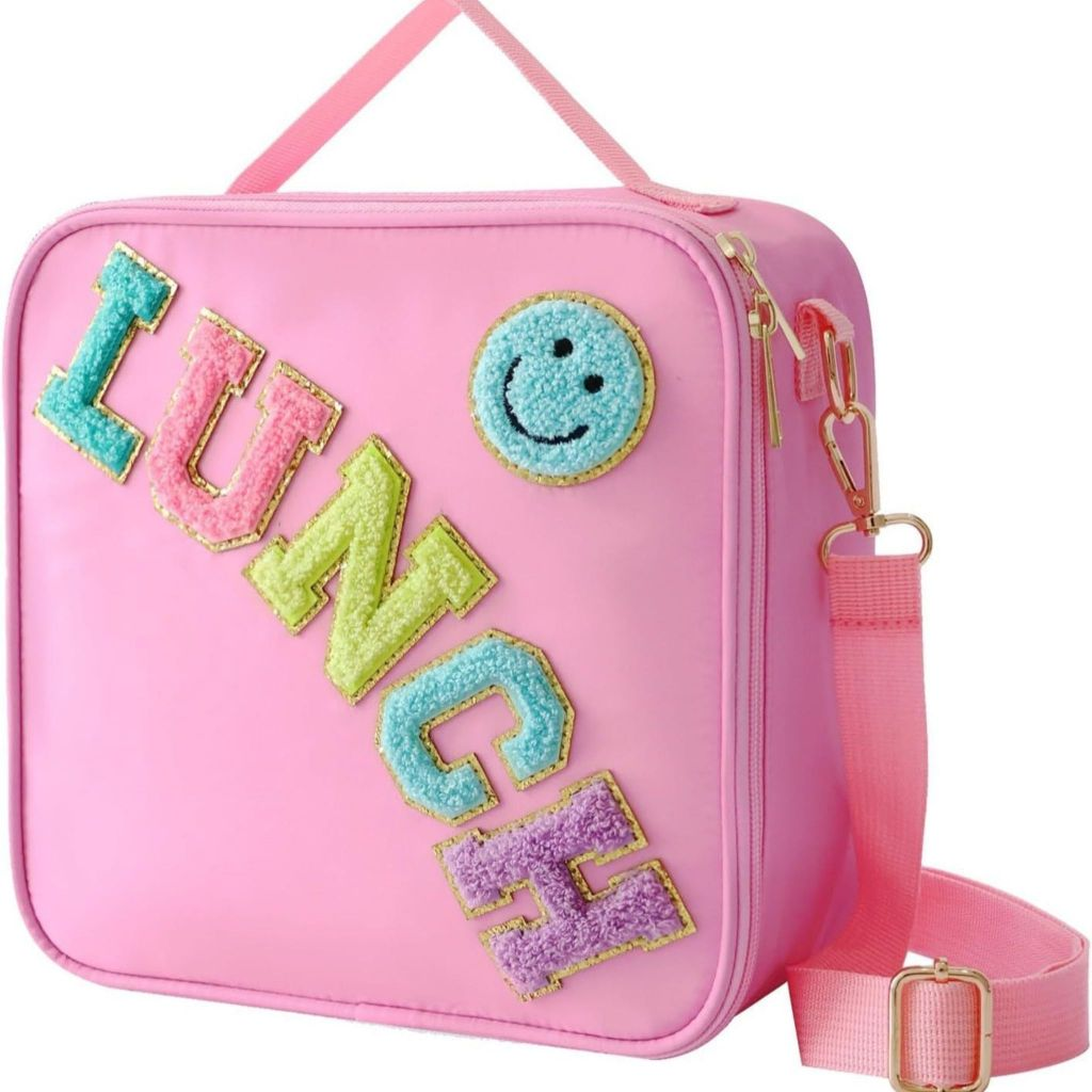 Embroidered letters smiley face handbag and plain handbag