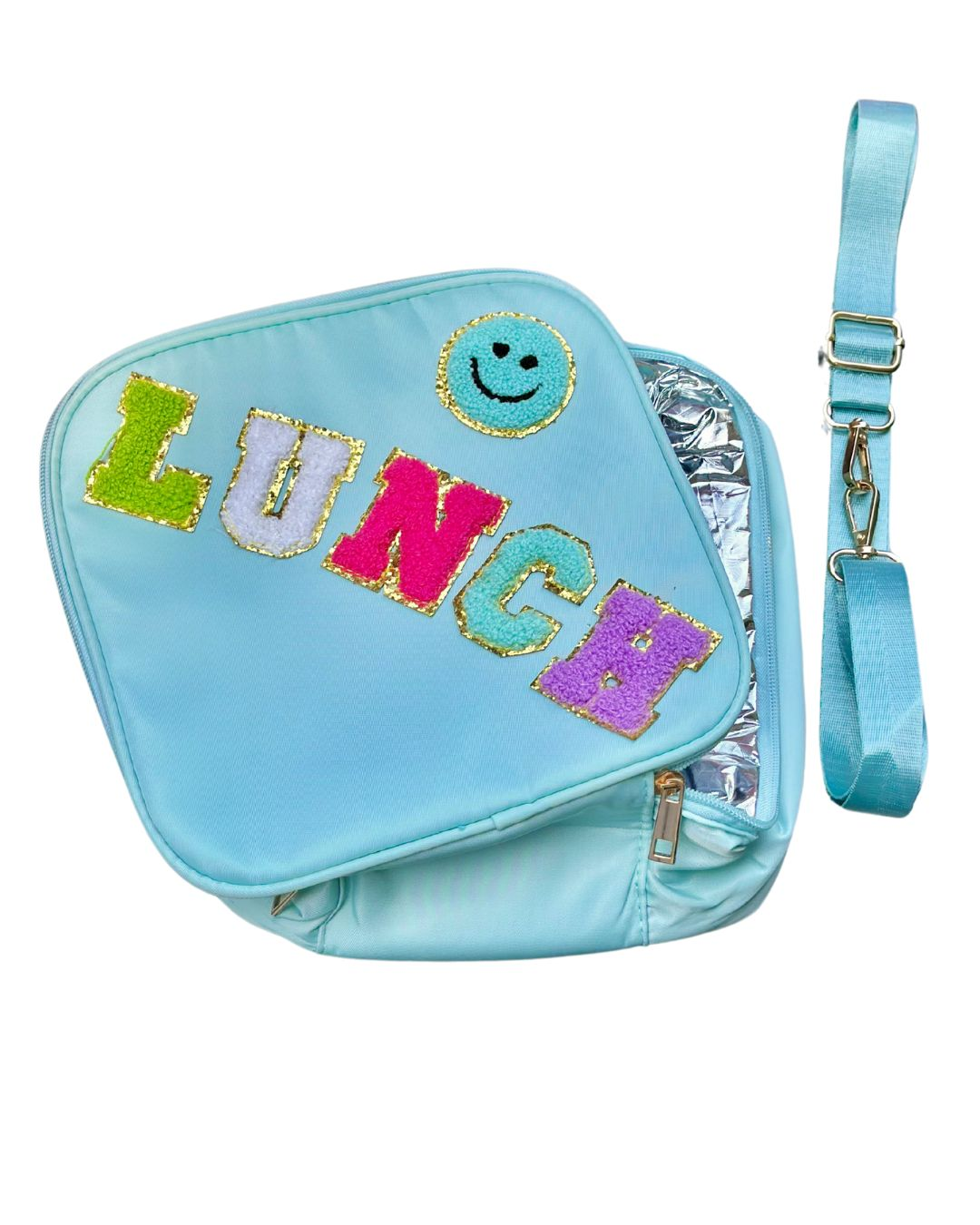 Embroidered letters smiley face handbag and plain handbag