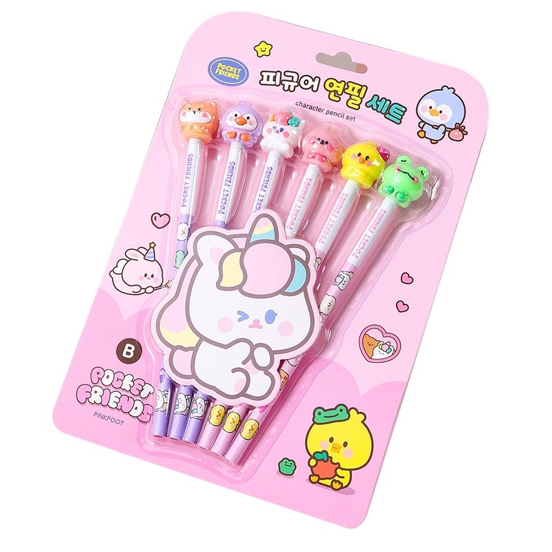HB Pencil Set with Eraser 6pcs Cuter Cartoon Kids Adult Pencil By Play with Bella