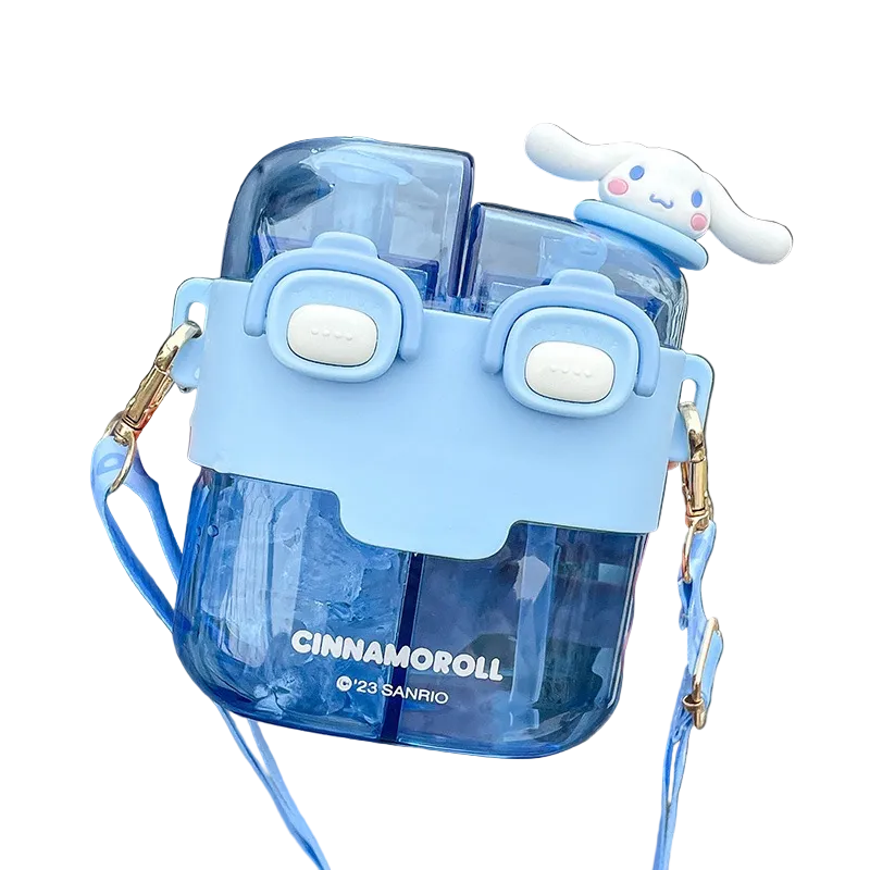 Double Sip Bottle with Straw & Strap Sanrio Kuromi Pochacco My Mleody Cinamoroll Water Bottle Flask