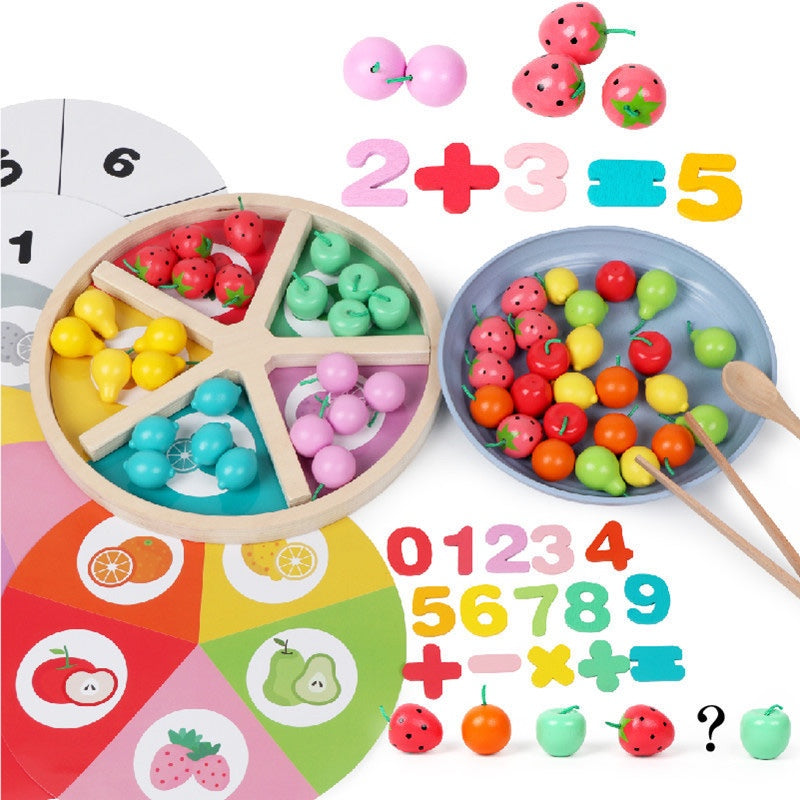 Arithmetic Math Clip Beads Counting Numbers Color Sorting Board Fruit Sorting Toy Math Wood Toy Game