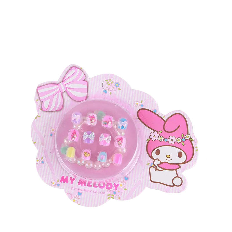 Sanrio Fake Nails & Bracelet Set for Toddlers Kuromi Pochacco Cinamoroll My Melody Cute Nails