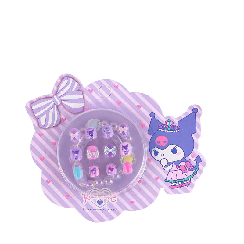 Sanrio Fake Nails & Bracelet Set for Toddlers Kuromi Pochacco Cinamoroll My Melody Cute Nails