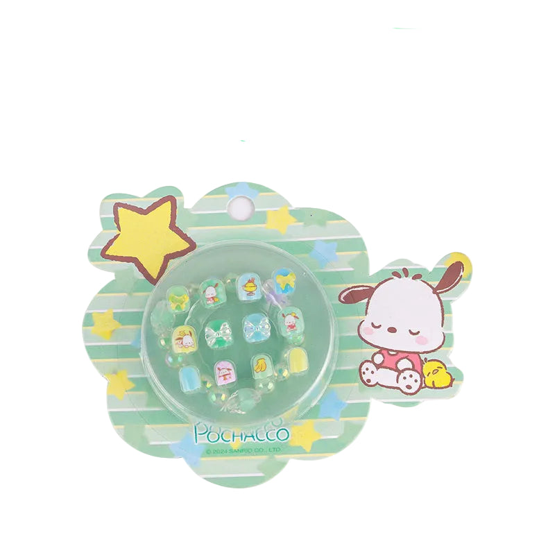 Sanrio Fake Nails & Bracelet Set for Toddlers Kuromi Pochacco Cinamoroll My Melody Cute Nails