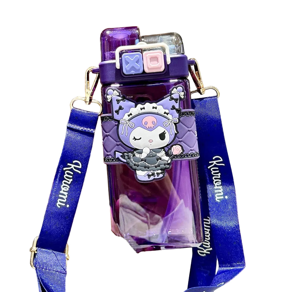 Double Sip Bottle XO Sanrio with Straw & Crossbody Strap Water Bottle Kuromi Pompompurin  530ml