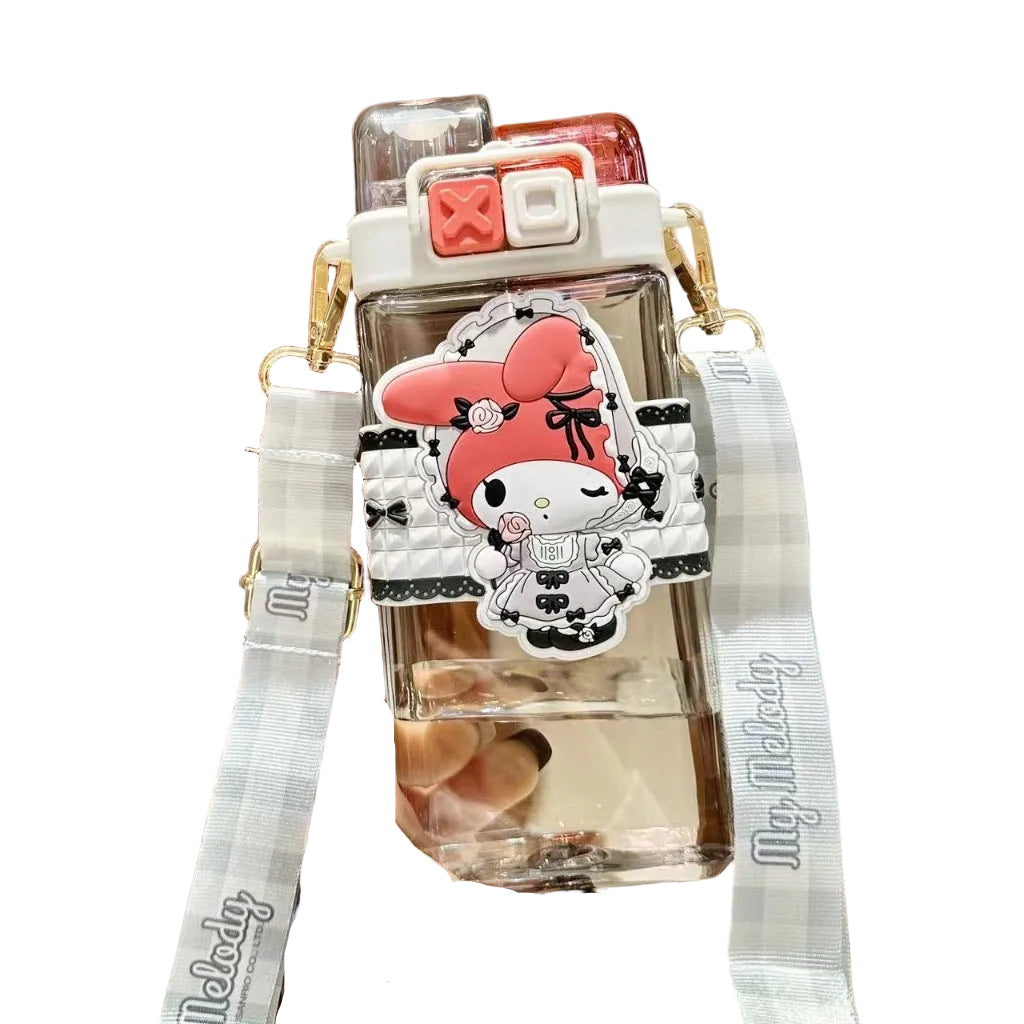 Double Sip Bottle XO Sanrio with Straw & Crossbody Strap Water Bottle Kuromi Pompompurin  530ml