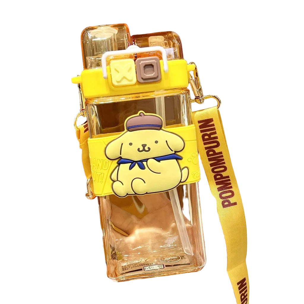 Double Sip Bottle XO Sanrio with Straw & Crossbody Strap Water Bottle Kuromi Pompompurin  530ml