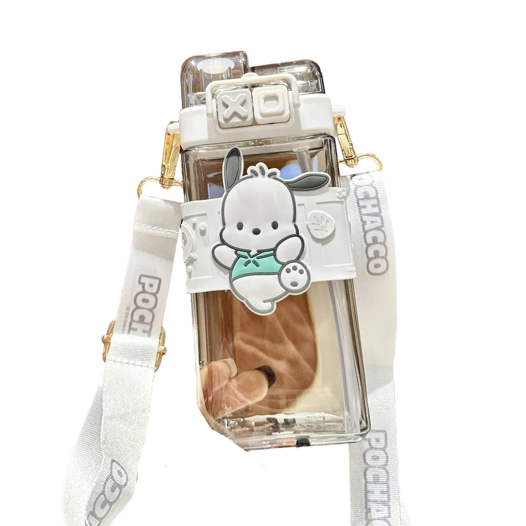 Double Sip Bottle XO Sanrio with Straw & Crossbody Strap Water Bottle Kuromi Pompompurin  530ml