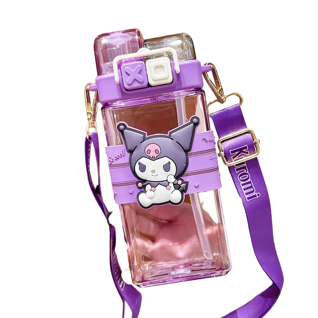 Double Sip Bottle XO Sanrio with Straw & Crossbody Strap Water Bottle Kuromi Pompompurin  530ml