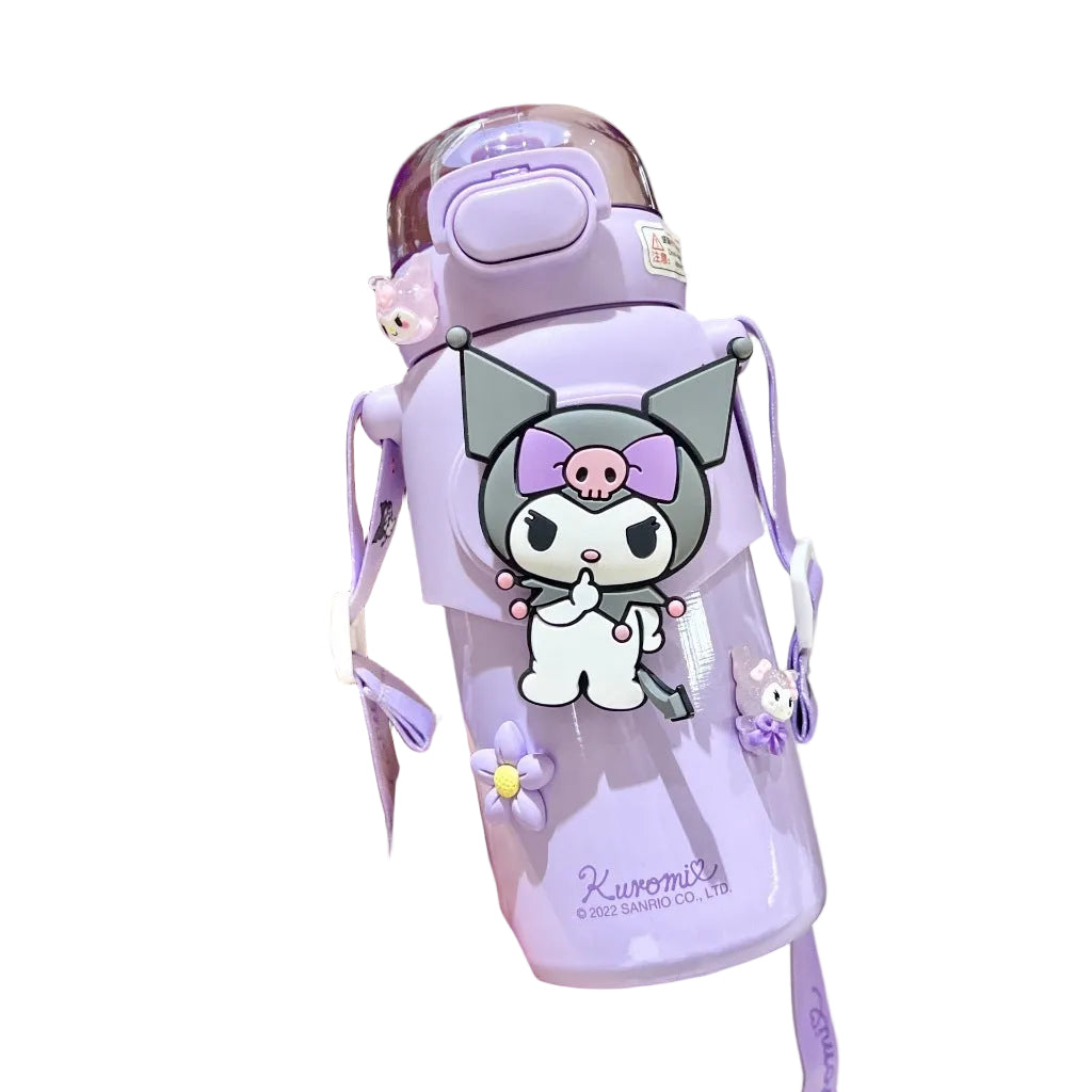 Insulated Tumbler Wholebody Flat Sanrio Flask Water Bottle Kuromi Cinamorol with Straw & Strap 460ml