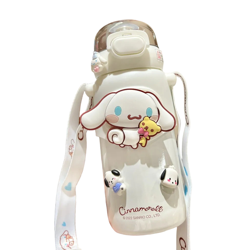 Insulated Tumbler Wholebody Flat Sanrio Flask Water Bottle Kuromi Cinamorol with Straw & Strap 460ml