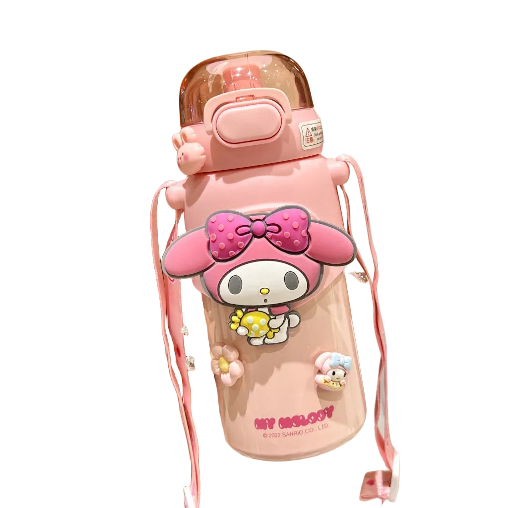 Insulated Tumbler Wholebody Flat Sanrio Flask Water Bottle Kuromi Cinamorol with Straw & Strap 460ml