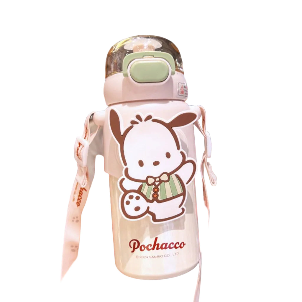 Insulated Tumbler Wholebody Flat Sanrio Flask Water Bottle Kuromi Cinamorol with Straw & Strap 460ml