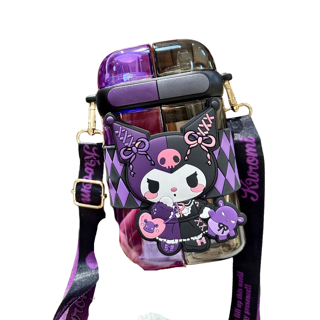 Sanrio Lolita Double Sided Water Bottle with Straw & Adjustable Crossbody Strap