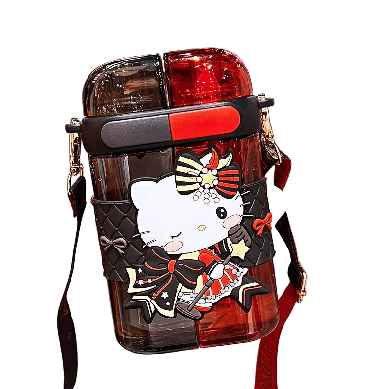 Sanrio Lolita Double Sided Water Bottle with Straw & Adjustable Crossbody Strap