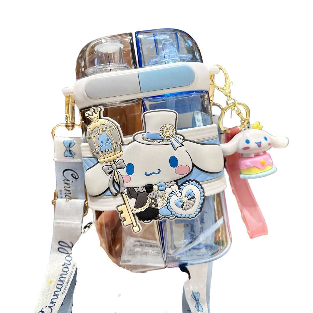Sanrio Lolita Double Sided Water Bottle with Straw & Adjustable Crossbody Strap