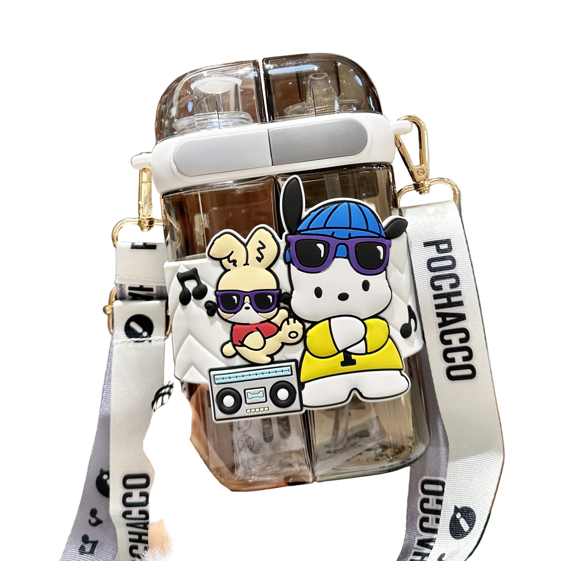 Sanrio Lolita Double Sided Water Bottle with Straw & Adjustable Crossbody Strap