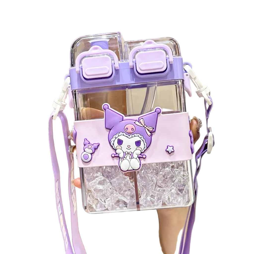 Double Sip Bottle Dual Drinks Juice with Water Sanrio Kuromi Cinamoroll with Straw & Strap 700ml