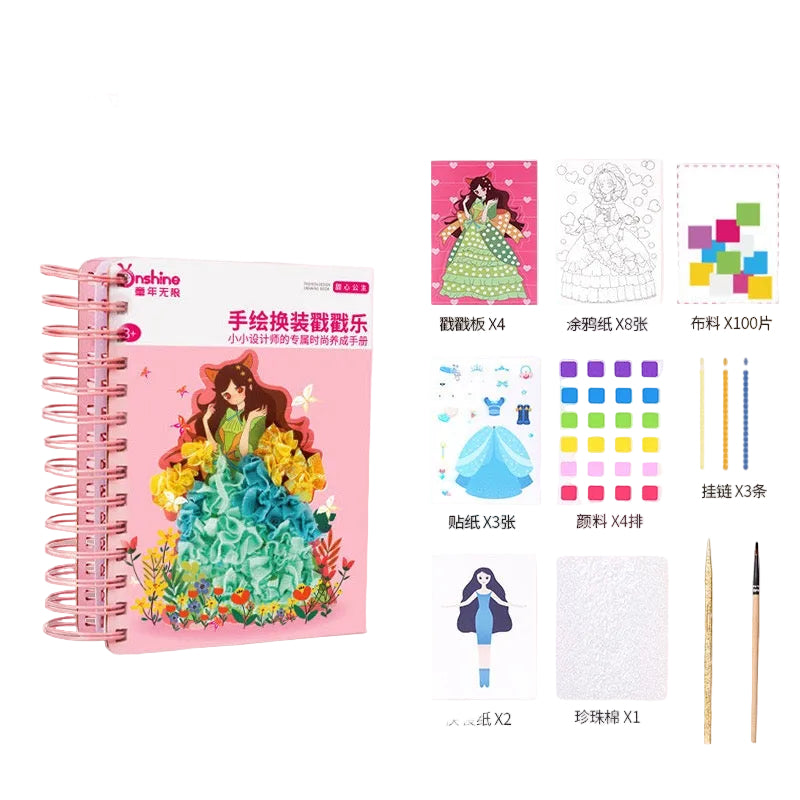Onshine  Fabric Art Frenzy, Paper Craft Kit ,Fashion Designer Kit,Fabric By Number, Coloring Book