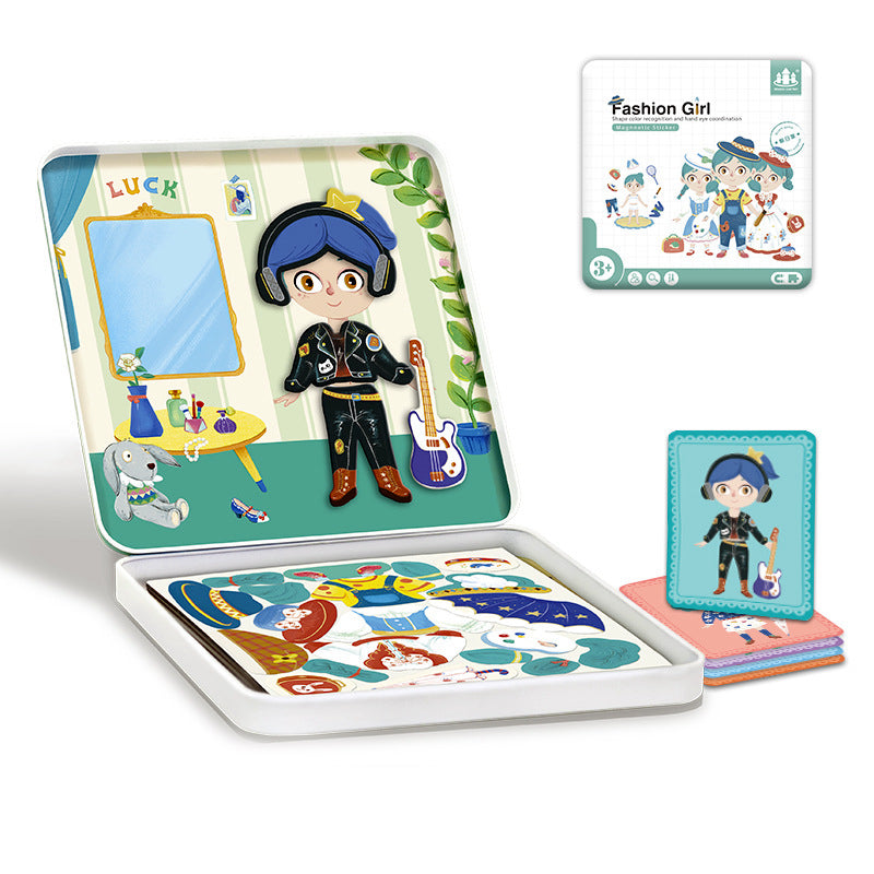 Travel Puzzles, Dressing Game Travel Games Magnetic Sticker Puzzle Case (With Cards & Pen) Book