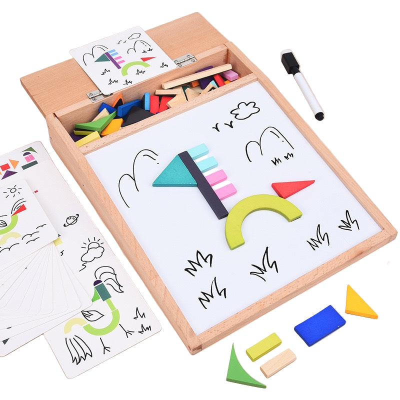 Wooden Magnetic Tangram for Kids with Whiteboard