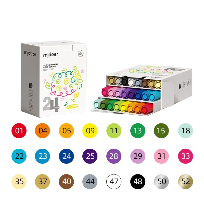 Mideer Acrylic Markers Ultra-Soft Brush Tip 6/12/24/36 Colors