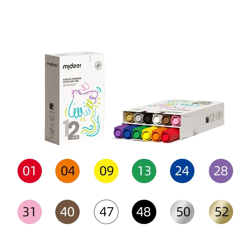 Mideer Acrylic Markers Ultra-Soft Brush Tip 6/12/24/36 Colors