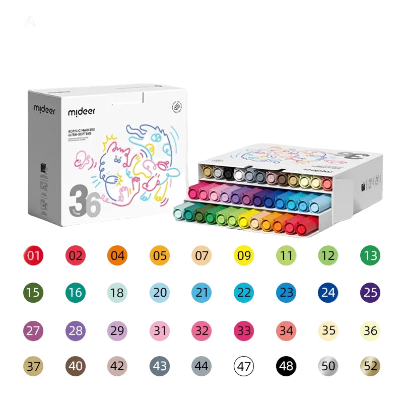 Mideer Acrylic Markers Ultra-Soft Brush Tip 6/12/24/36 Colors