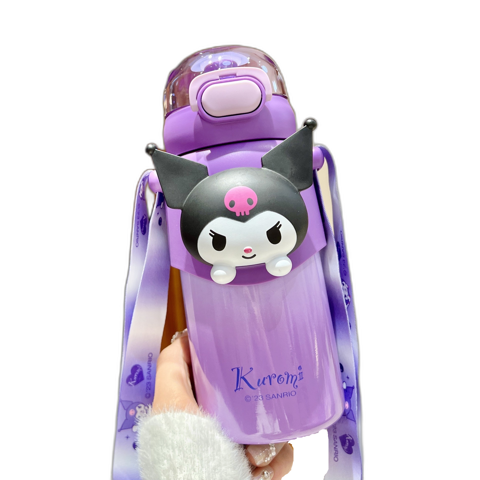 Sanrio Insulated Tumbler 3D Head Kuromi Cinamoroll Hello Kitty Alien Flask  with Straw & Strap 560ml