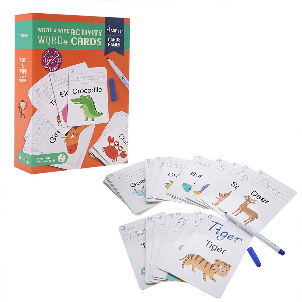 Mideer Write and Wipe Card, 4 Activities for Preschoolers with Marker and Eraser Educational Toys