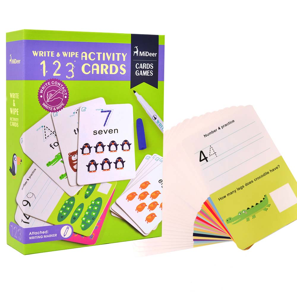 Mideer Write and Wipe Card, 4 Activities for Preschoolers with Marker and Eraser Educational Toys