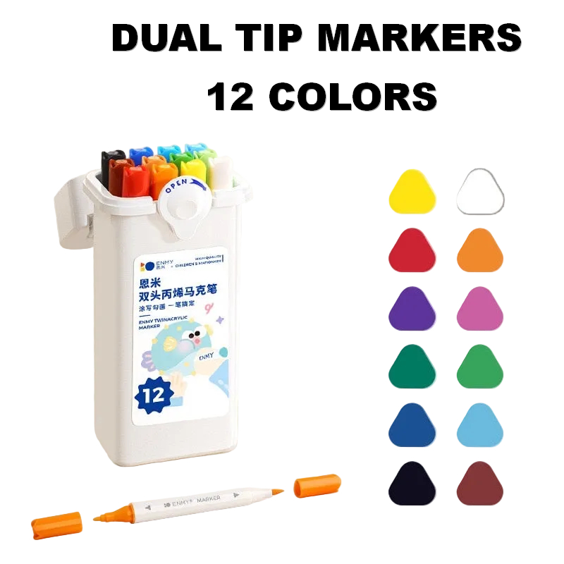 Play with Bella Enmy DUAL TIP Acrylic Markers in a Bucket 12/24/36/48s Washable Markers