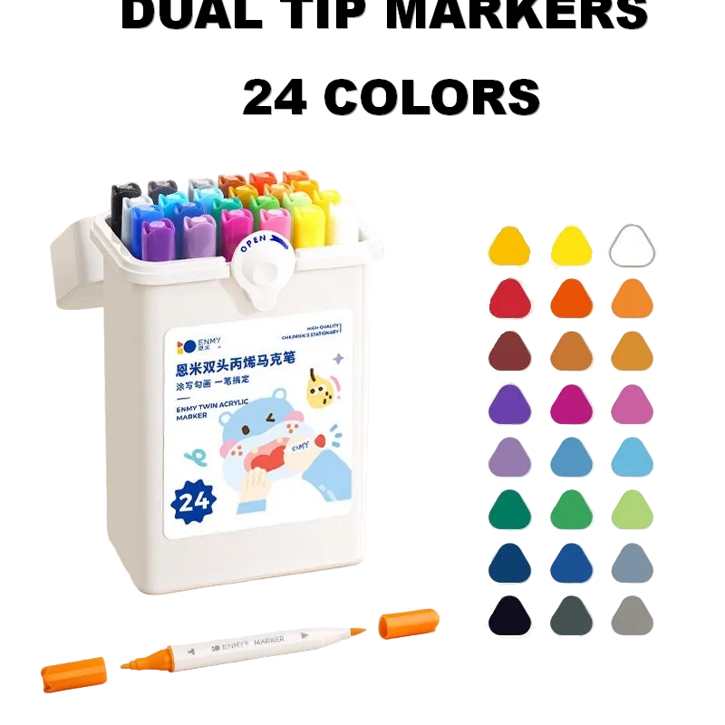 Play with Bella Enmy DUAL TIP Acrylic Markers in a Bucket 12/24/36/48s Washable Markers
